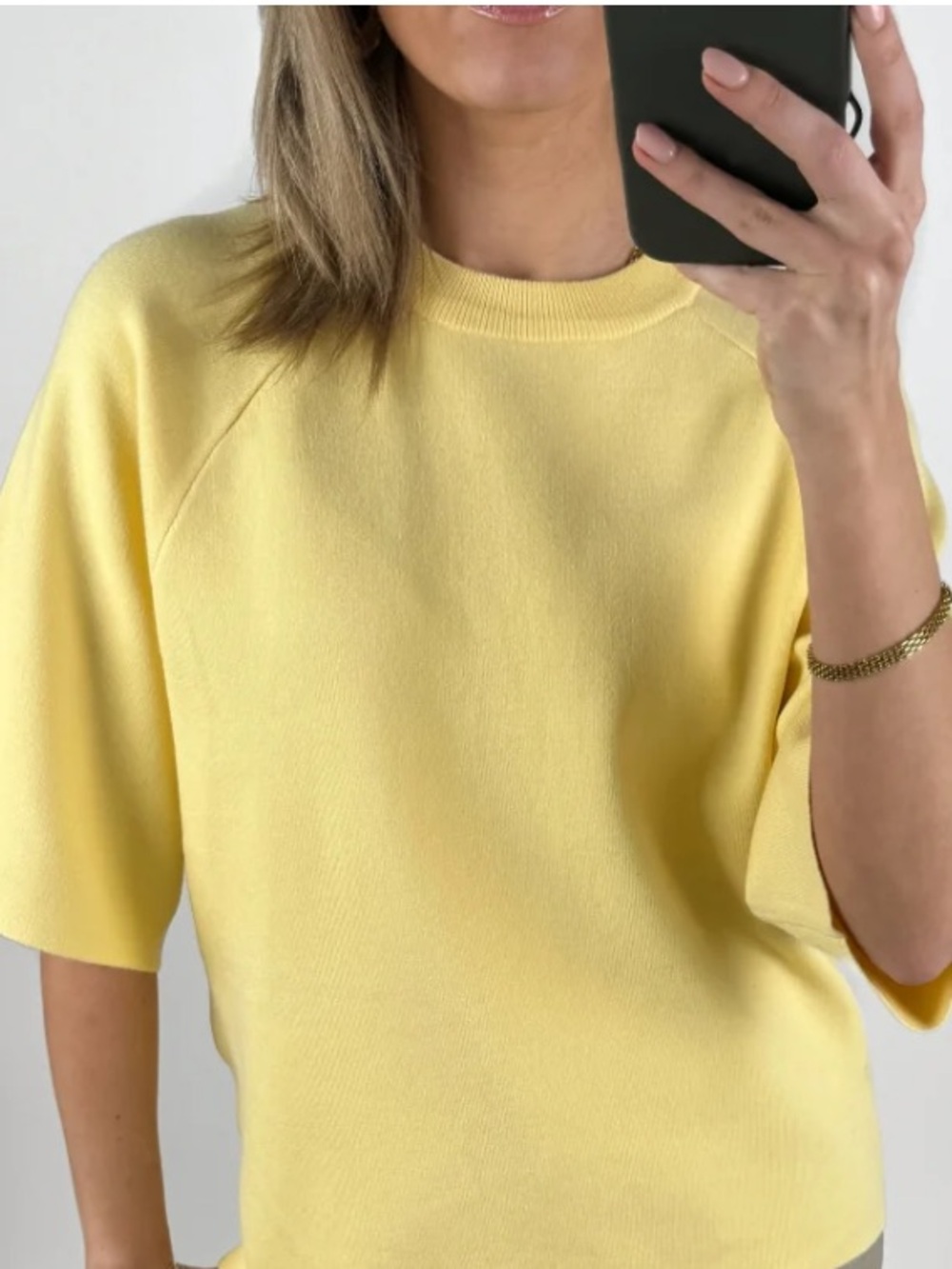 Zara Short-Sleeve Knit Top in Yellow [Size Large]